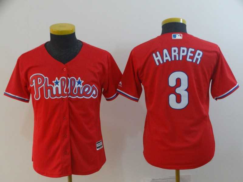 Youth Phillies 3 Bryce Harper Scarlet Cool Base Jersey